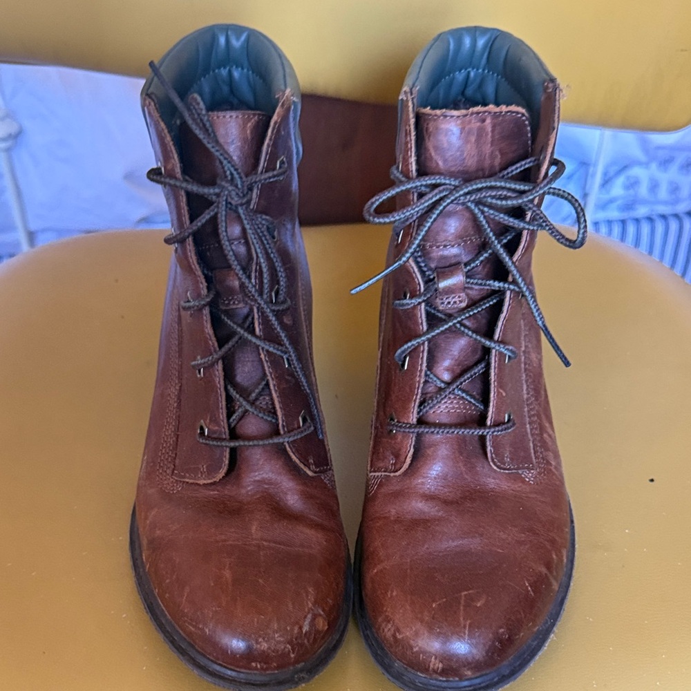 Timberland Wedge Safari Boots Size 7.5 Brown Leather - Picture 3 of 9